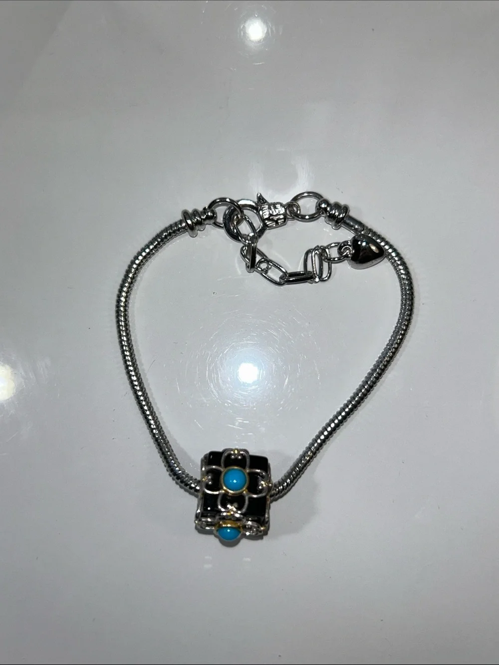 NWOT Gems En Vogue Genuine Turquoise Black Onyx Cube Euro Pandora Style Charm